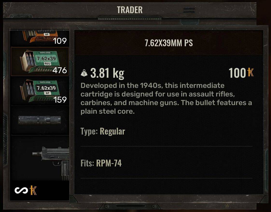 Trader sell 7.62×39 ammo